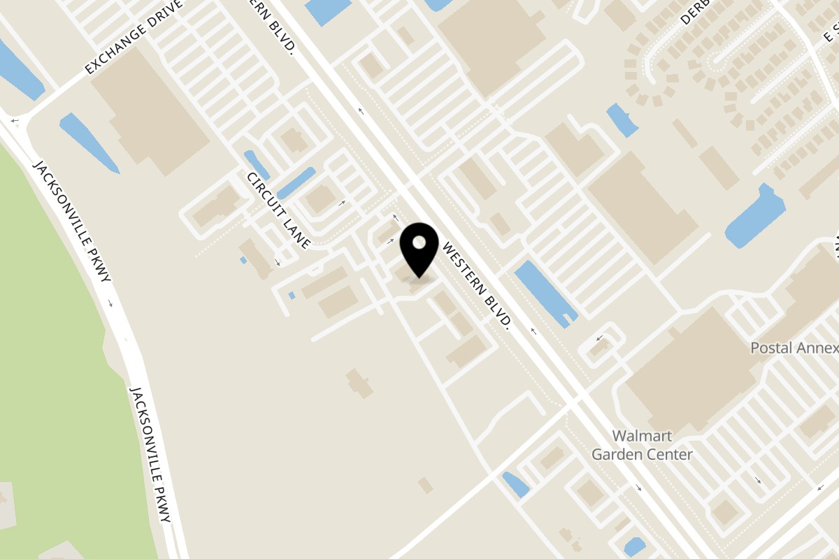 Map showing the location of Mi Cabana Mexican Restaurant Western Blvd on 1153 Western Blvd in Jacksonville